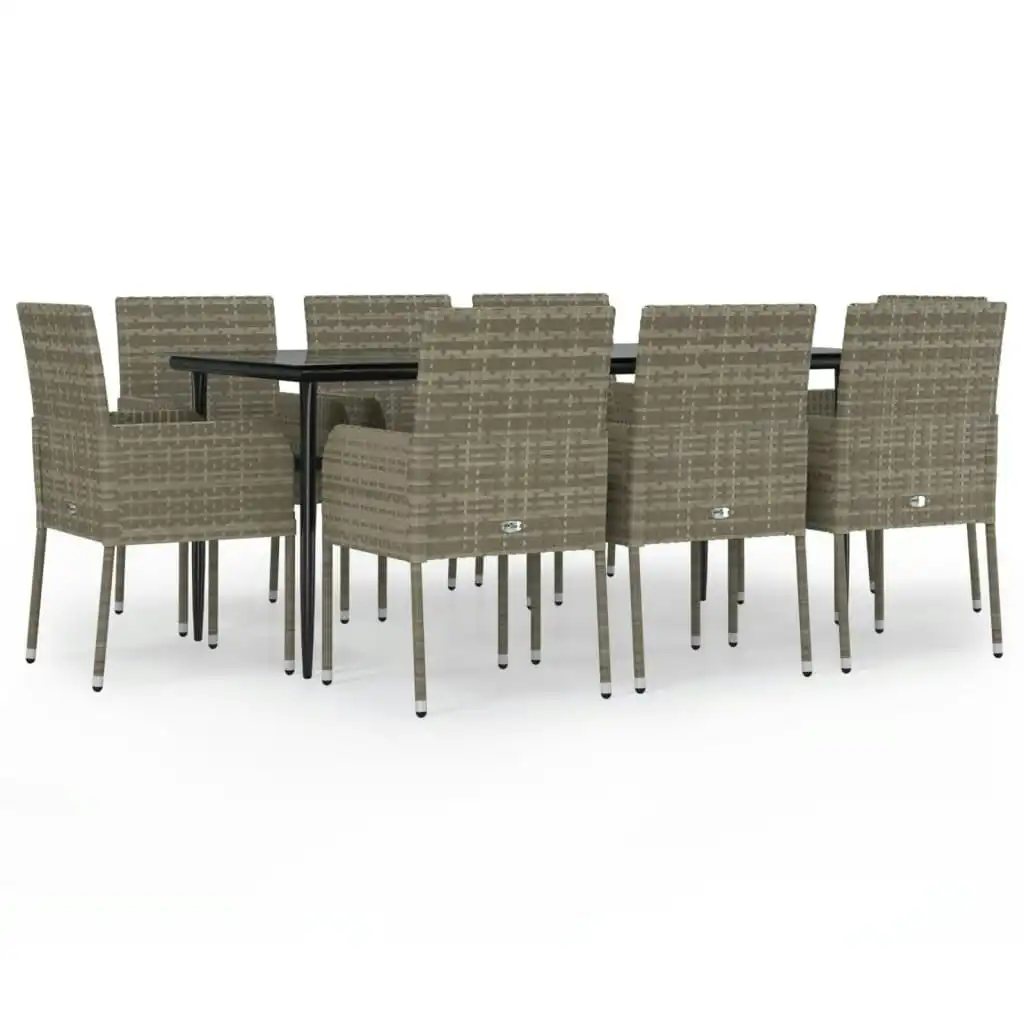 9 Piece Garden Dining Set with Cushions Black and Grey Poly Rattan 3185152