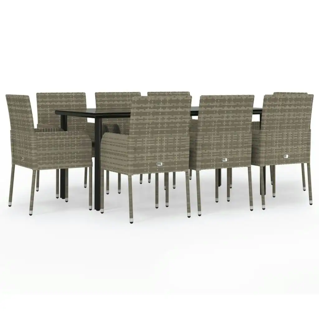 9 Piece Garden Dining Set with Cushions Black and Grey Poly Rattan 3185164