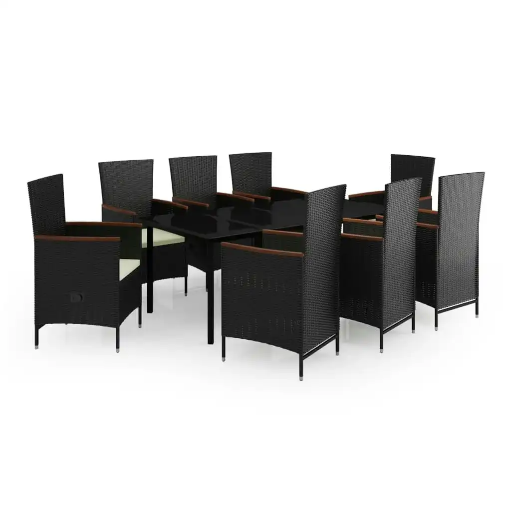 9 Piece Garden Dining Set with Cushions Black 3099430