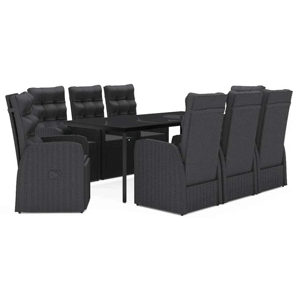 9 Piece Garden Dining Set with Cushions Black 3099500