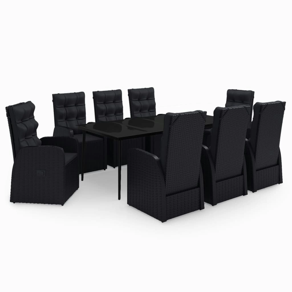 9 Piece Garden Dining Set with Cushions Black 3099496