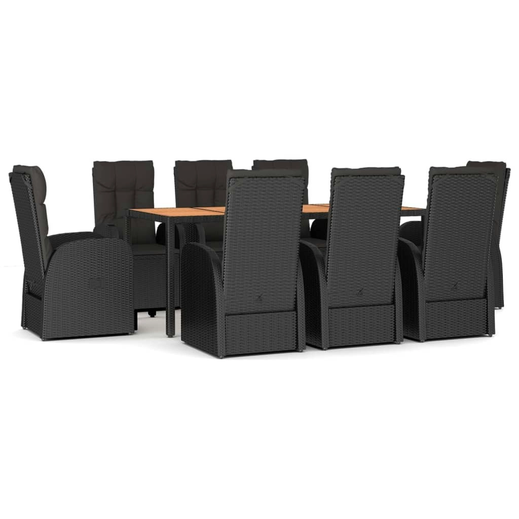 9 Piece Garden Dining Set with Cushions Black Poly Rattan 3157604