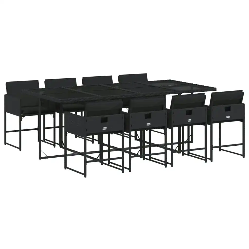 9 Piece Garden Dining Set with Cushions Black Poly Rattan 3211279