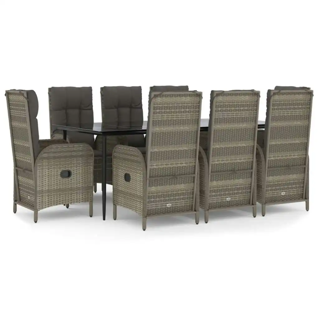 9 Piece Garden Dining Set with Cushions Black and Grey Poly Rattan 3185184