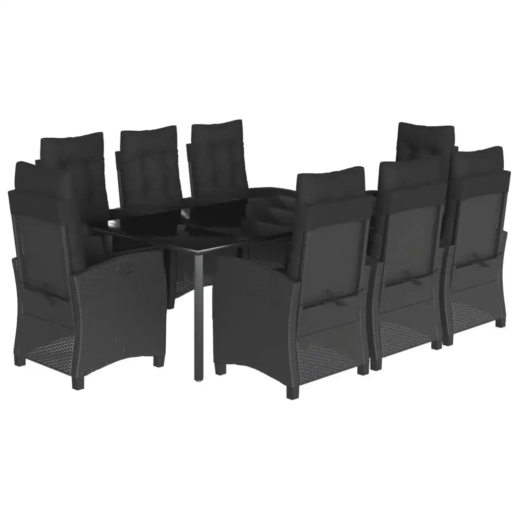 9 Piece Garden Dining Set with Cushions Black Poly Rattan 3212760