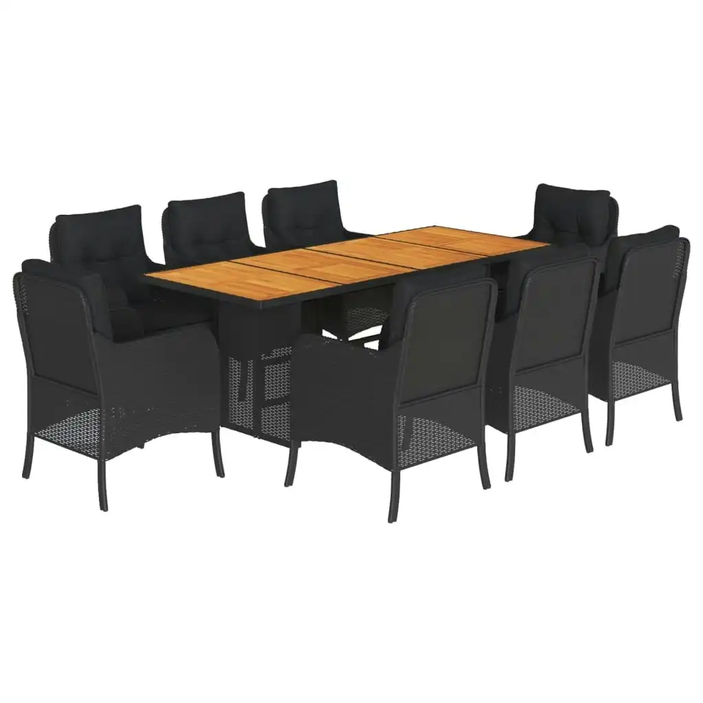 9 Piece Garden Dining Set with Cushions Black Poly Rattan 3211897