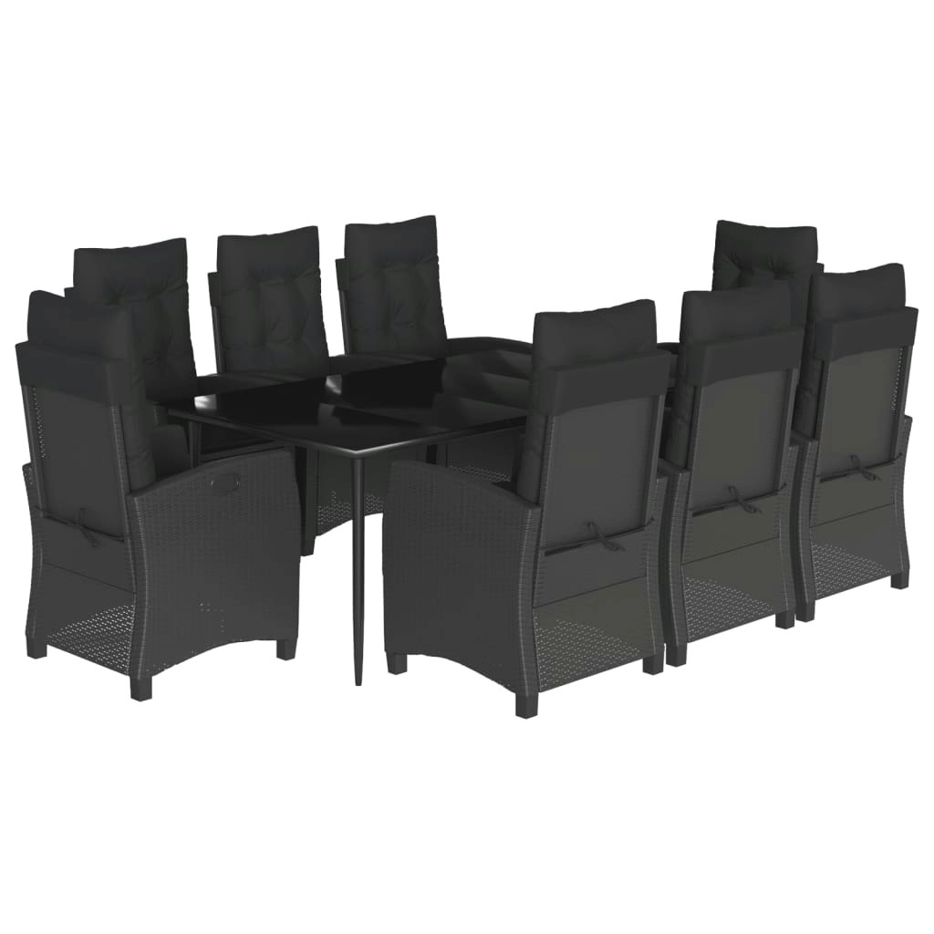 9 Piece Garden Dining Set with Cushions Black Poly Rattan 3212751