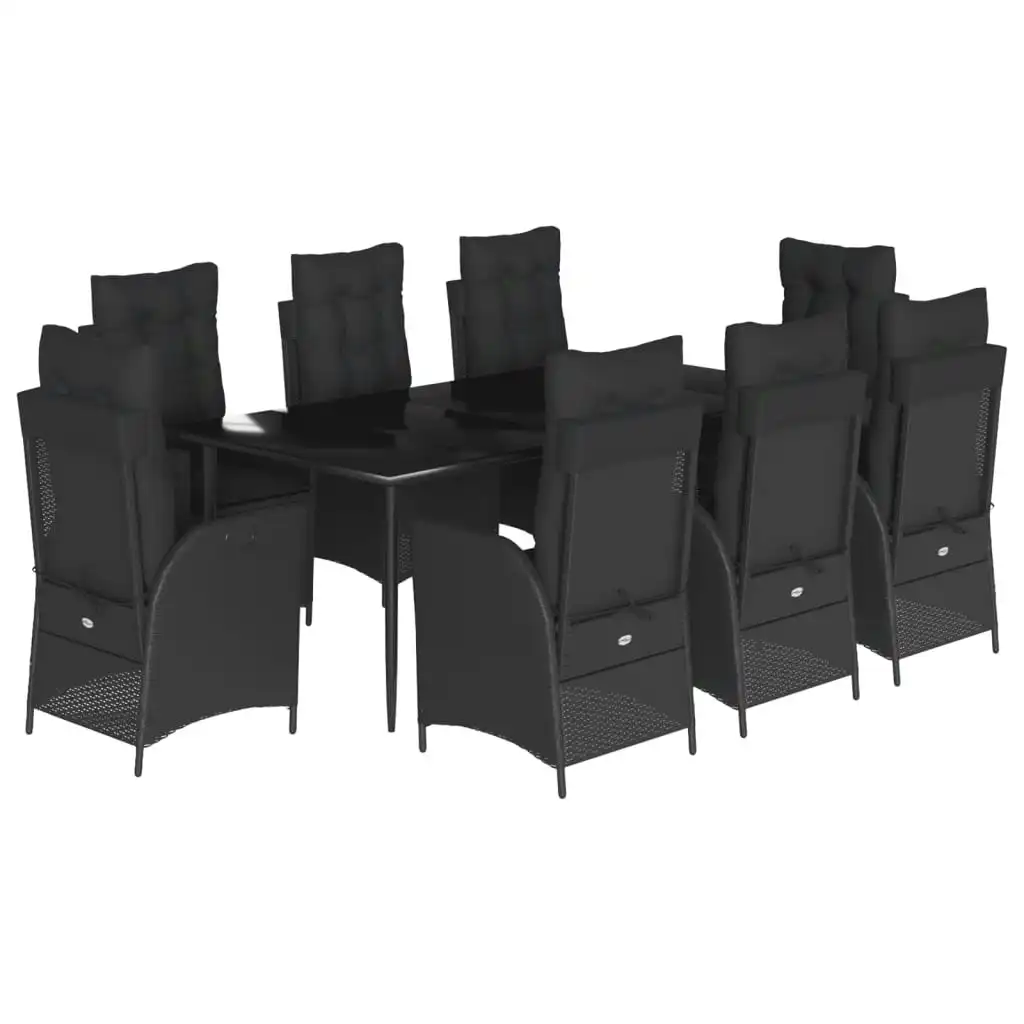 9 Piece Garden Dining Set with Cushions Black Poly Rattan 3213183