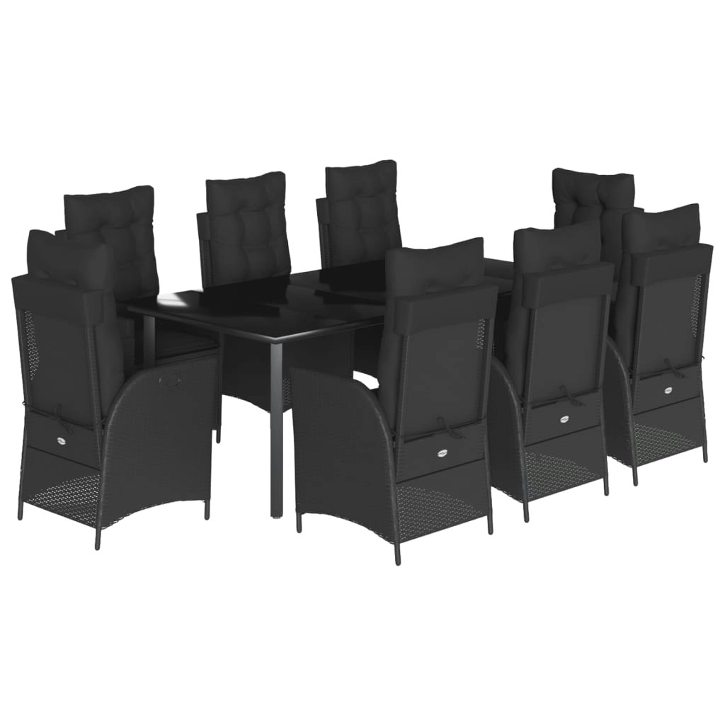 9 Piece Garden Dining Set with Cushions Black Poly Rattan 3213192