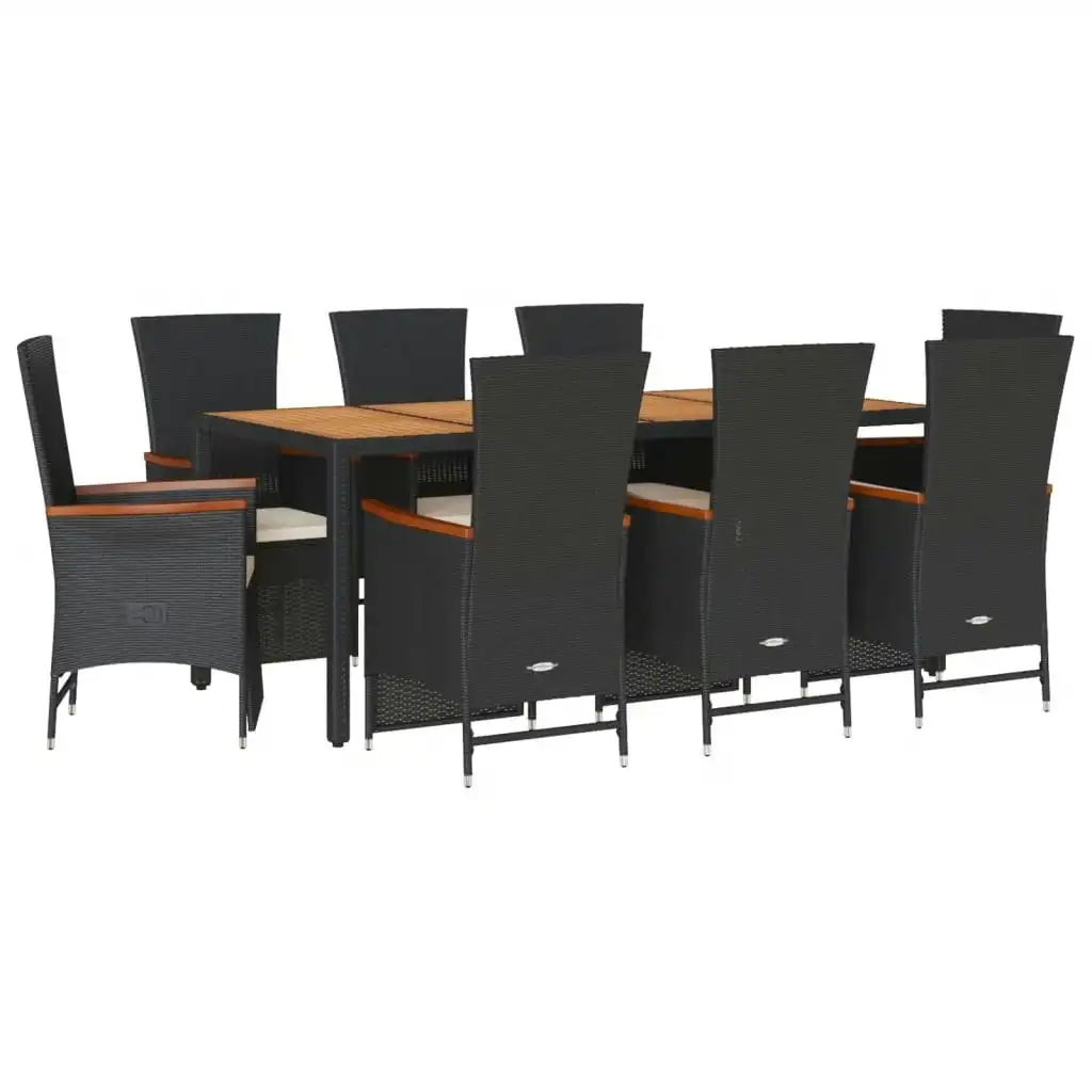 9 Piece Garden Dining Set with Cushions Black Poly Rattan 3277518