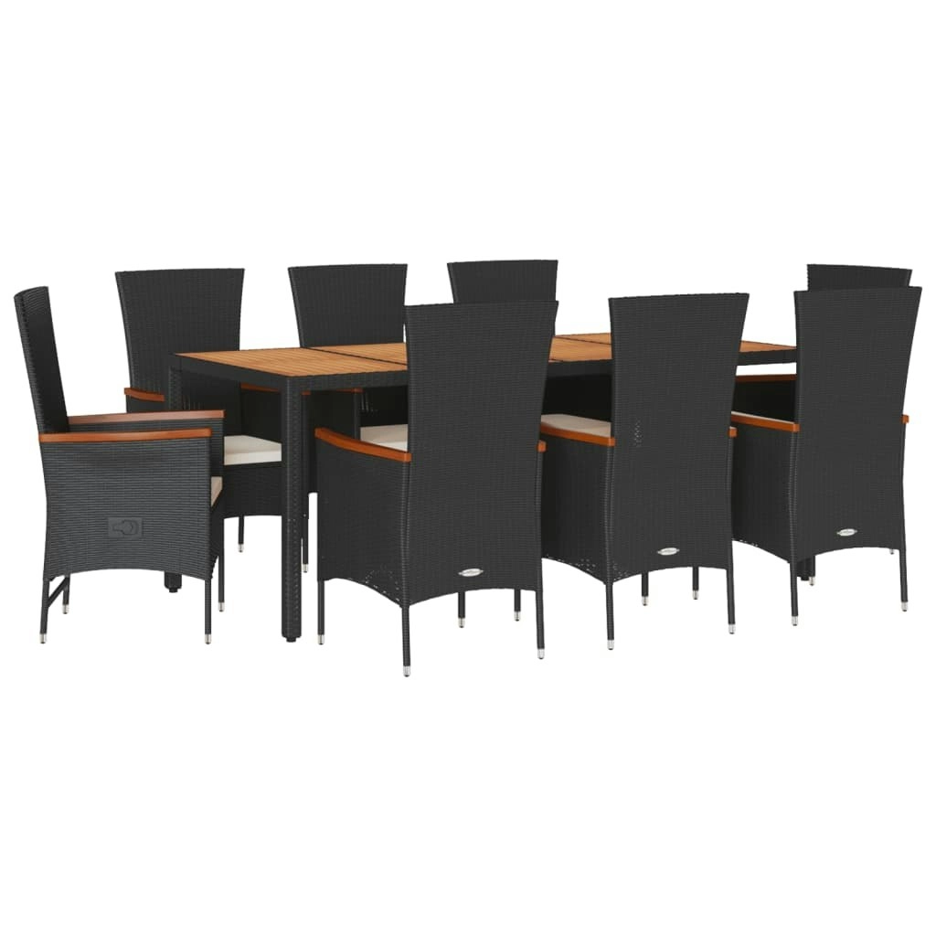 9 Piece Garden Dining Set with Cushions Black Poly Rattan 3277519