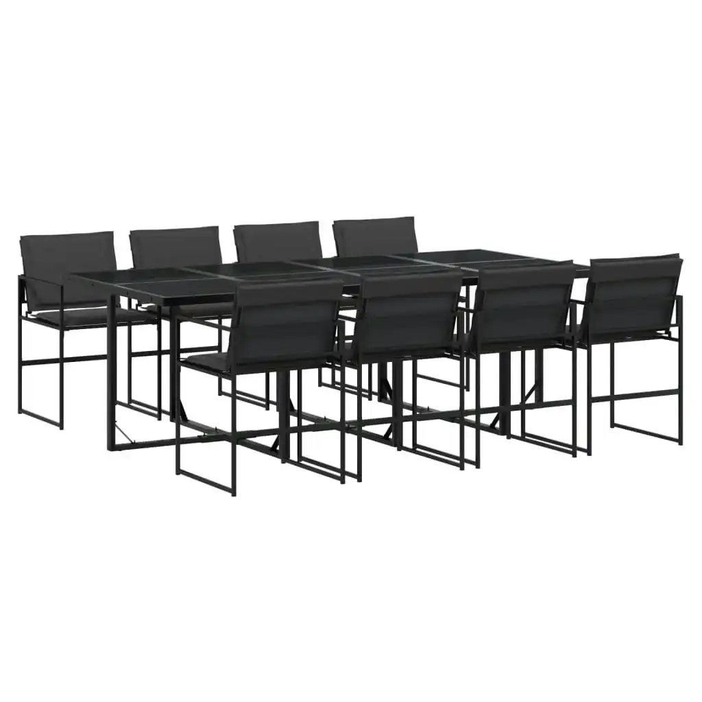 9 Piece Garden Dining Set with Cushions Black Textilene 3295075