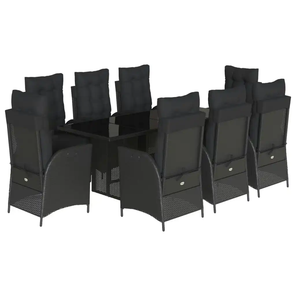 9 Piece Garden Dining Set with Cushions Black Poly Rattan 3213116