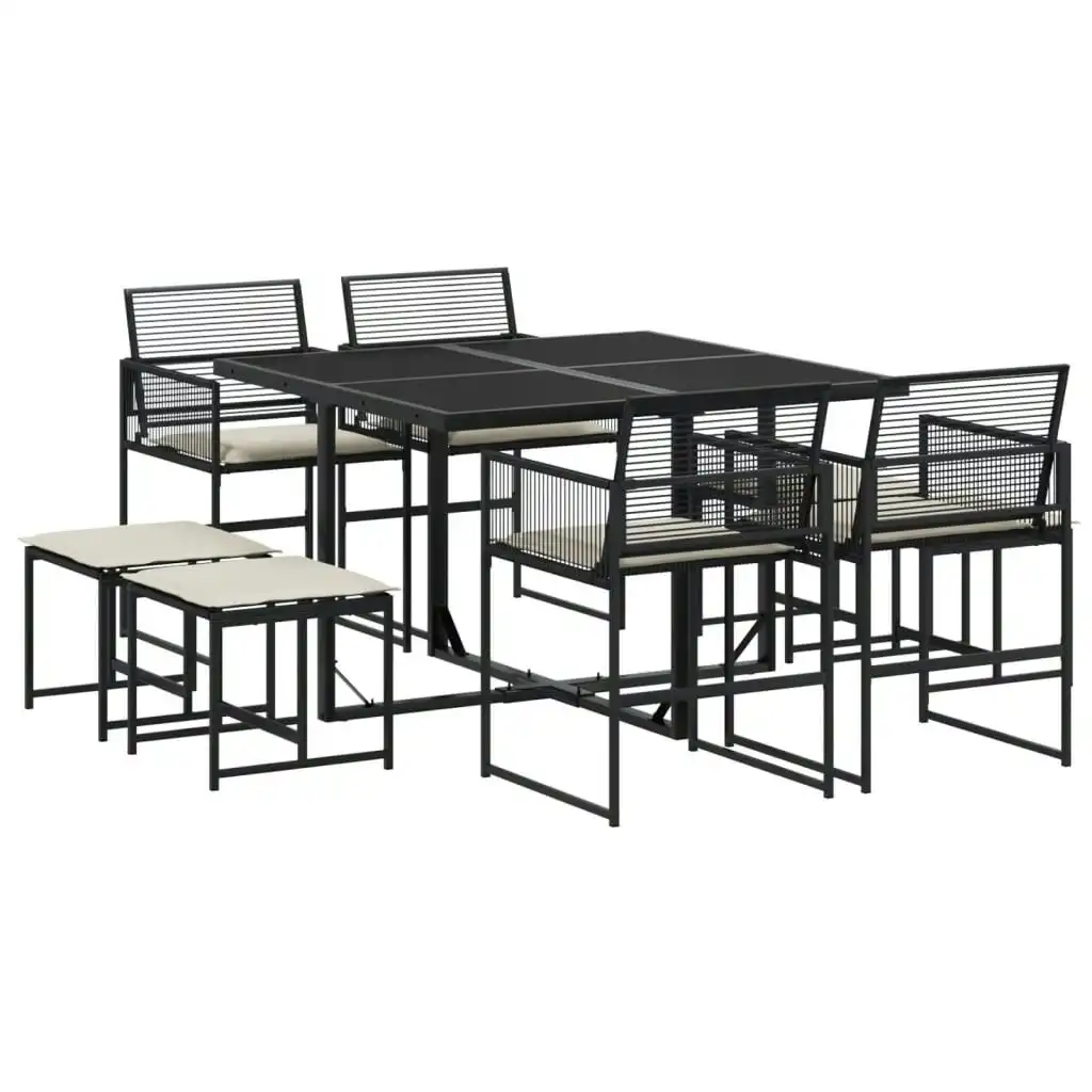 9 Piece Garden Dining Set with Cushions Black Poly Rattan 3295028