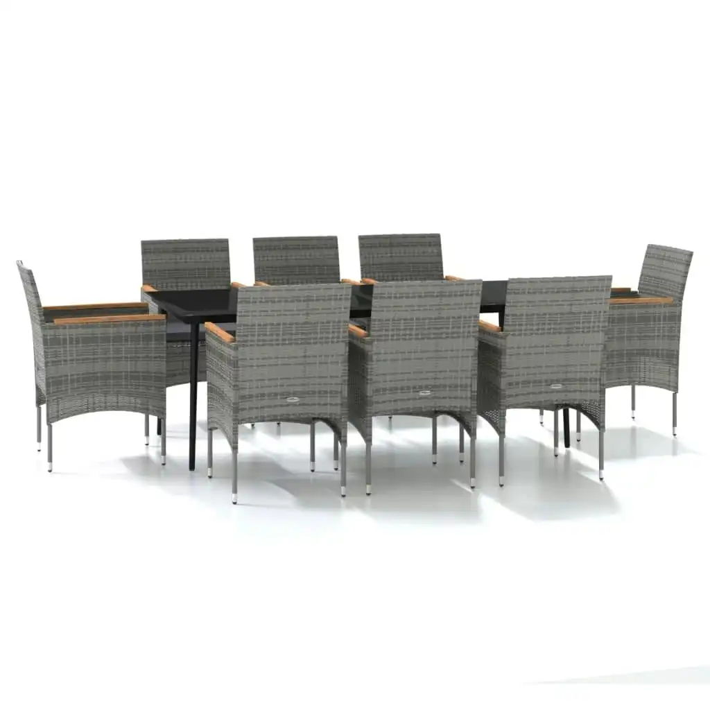 9 Piece Garden Dining Set with Cushions Grey and Black 3099352