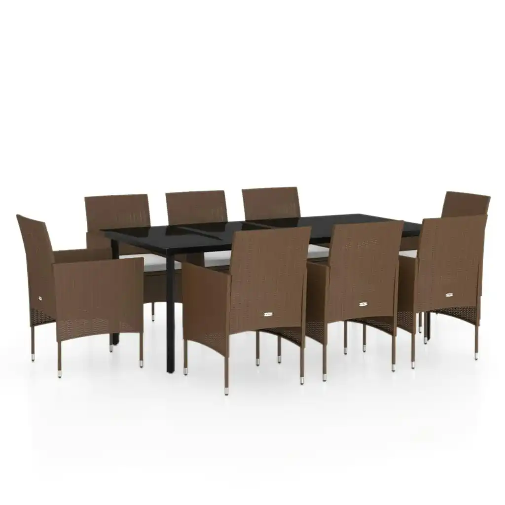 9 Piece Garden Dining Set with Cushions Brown and Black 3099304