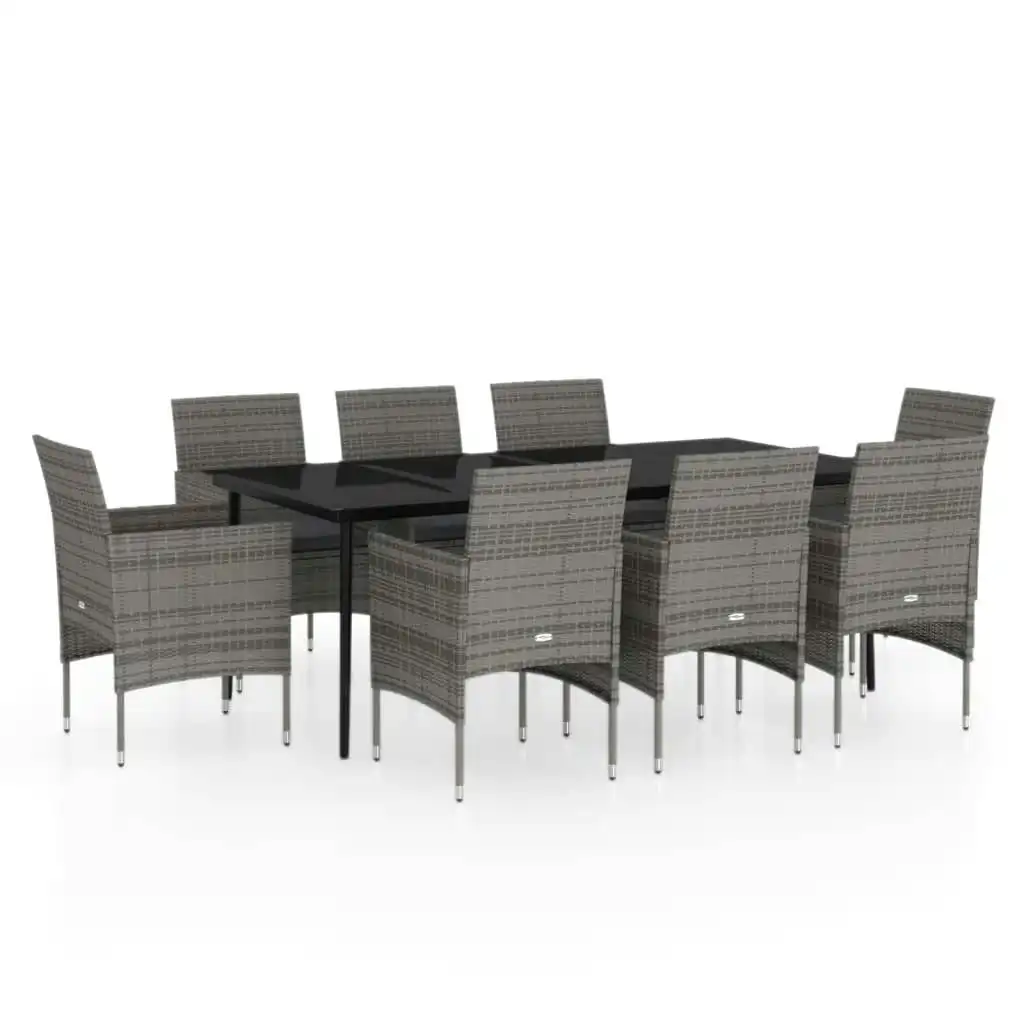 9 Piece Garden Dining Set with Cushions Grey and Black 3099316