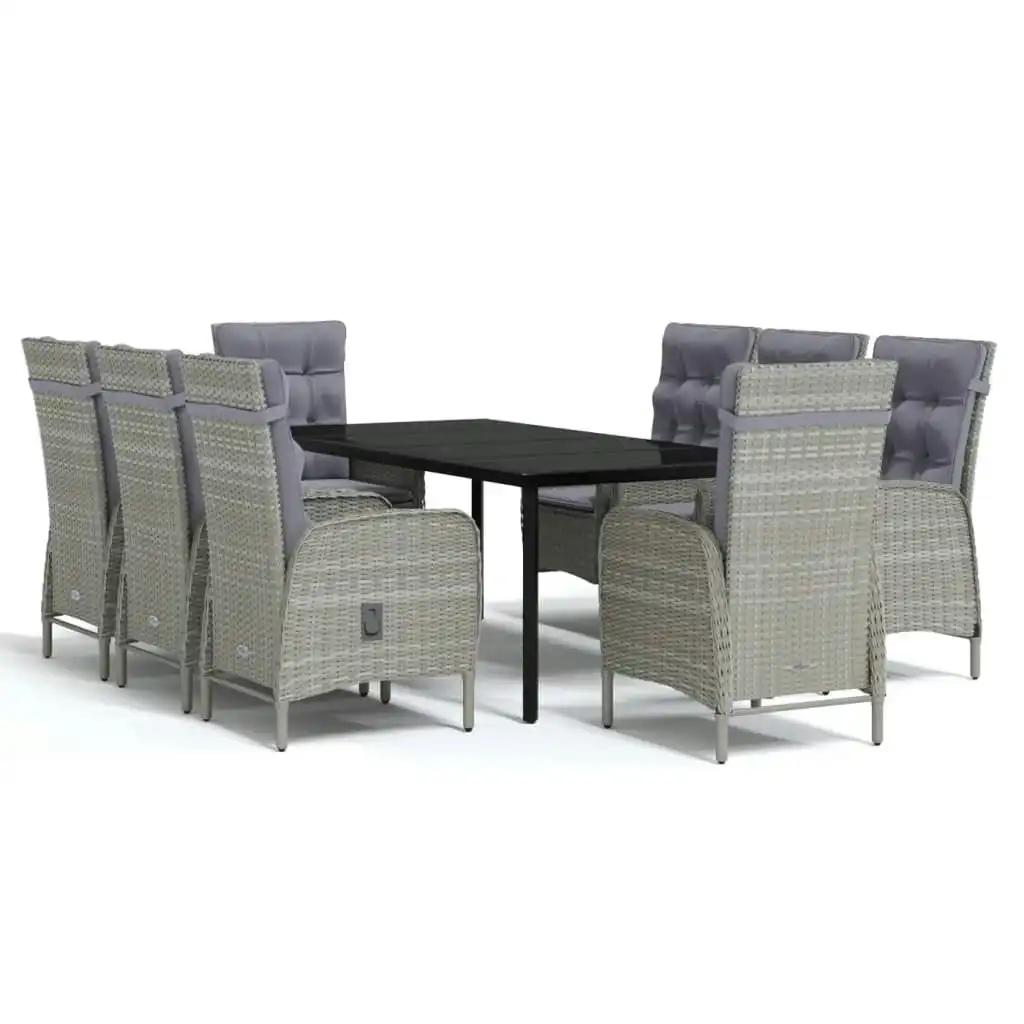 9 Piece Garden Dining Set with Cushions Grey and Black 3099364