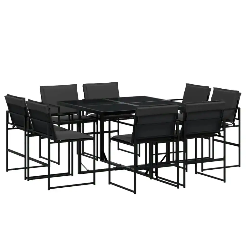 9 Piece Garden Dining Set with Cushions Black Textilene 3295078