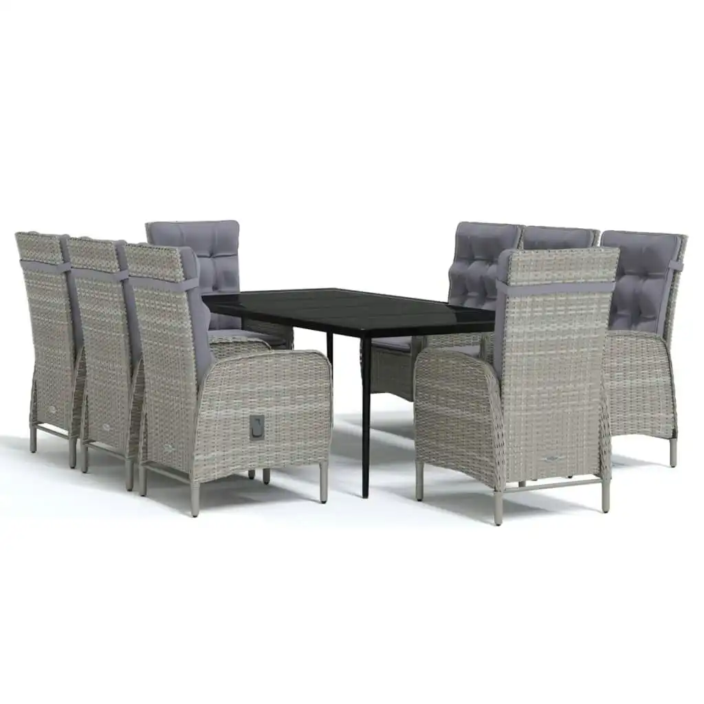 9 Piece Garden Dining Set with Cushions Grey and Black 3099376