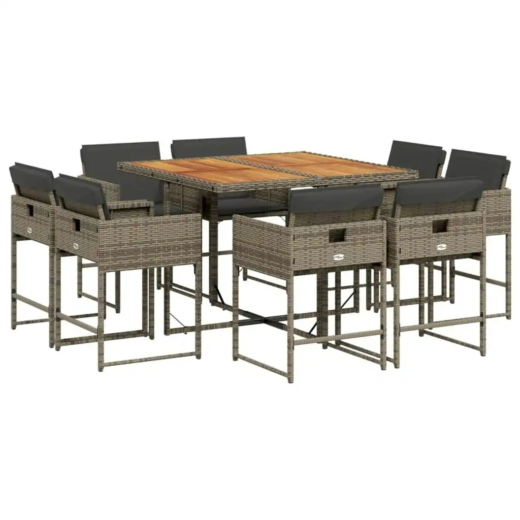 9 Piece Garden Dining Set with Cushions Grey Poly Rattan 3211382