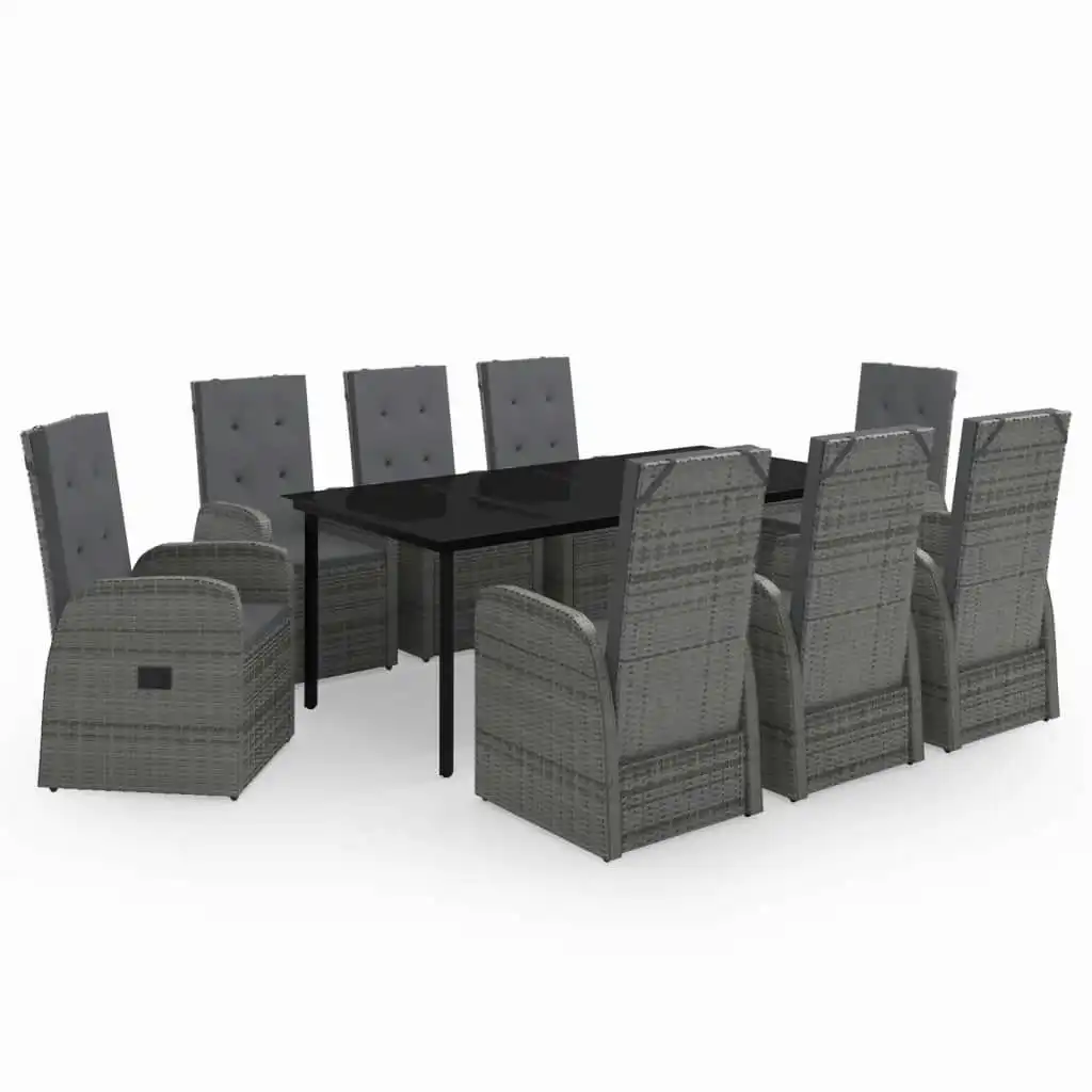 9 Piece Garden Dining Set with Cushions Grey 3099478