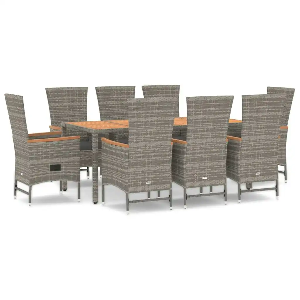 9 Piece Garden Dining Set with Cushions Grey Poly Rattan 3157553