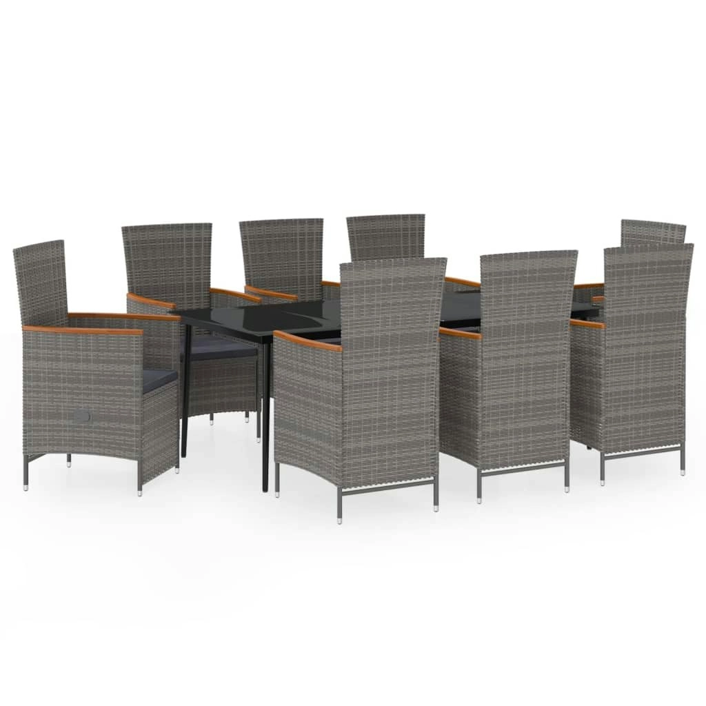 9 Piece Garden Dining Set with Cushions Grey 3099470