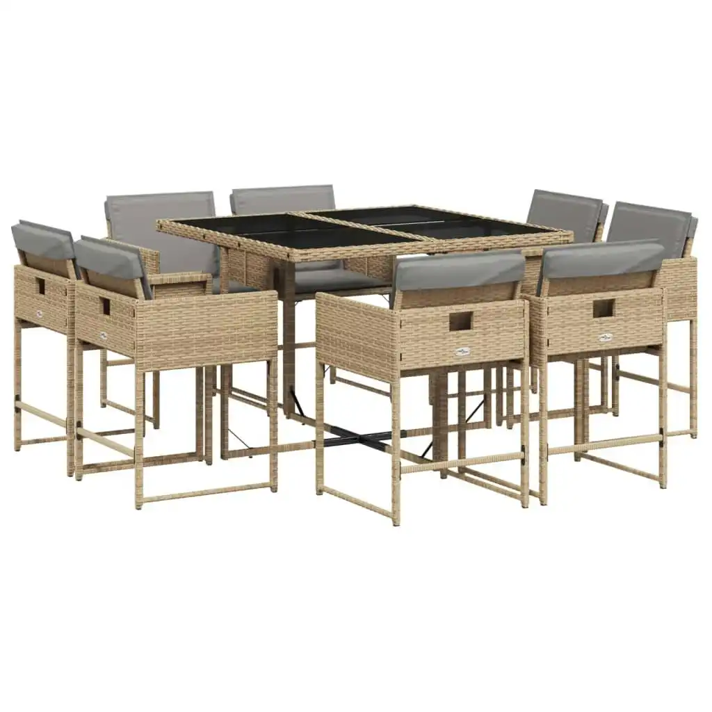 9 Piece Garden Dining Set with Cushions Mix Beige Poly Rattan 3211380