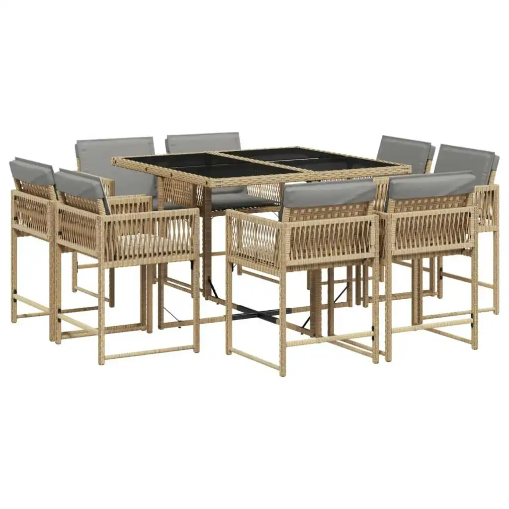 9 Piece Garden Dining Set with Cushions Mix Beige Poly Rattan 3211560