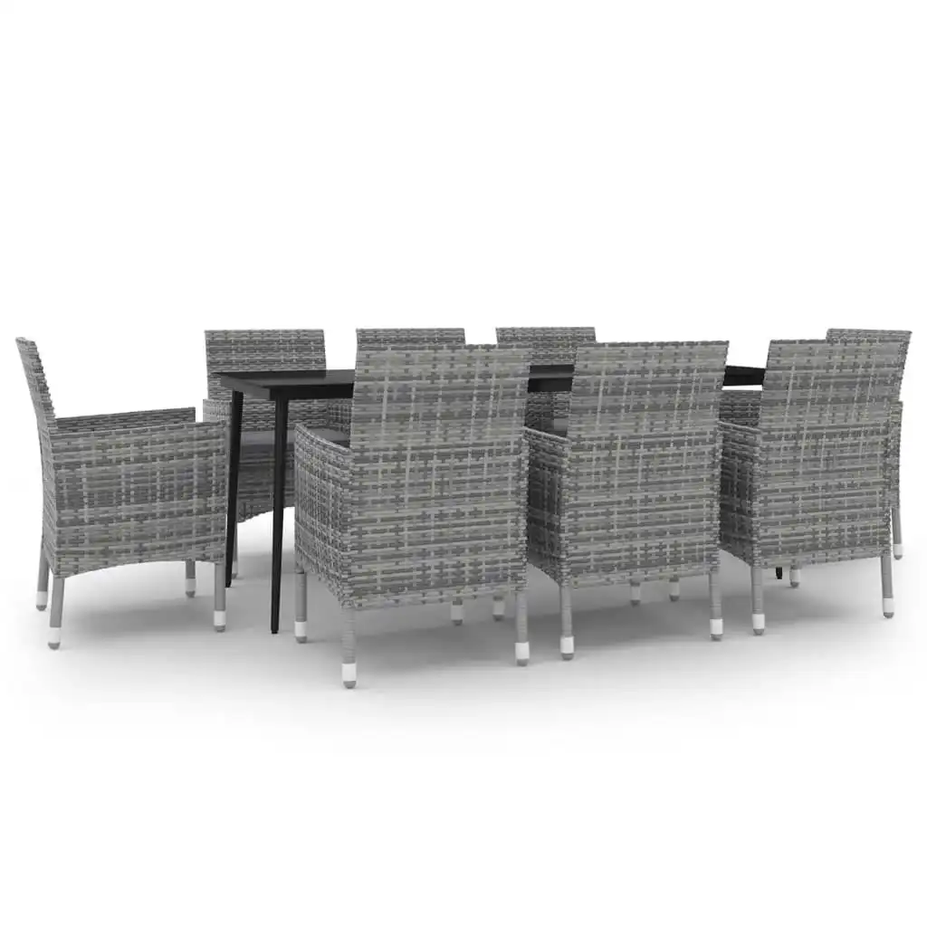 9 Piece Garden Dining Set with Cushions Poly Rattan and Glass 3099744