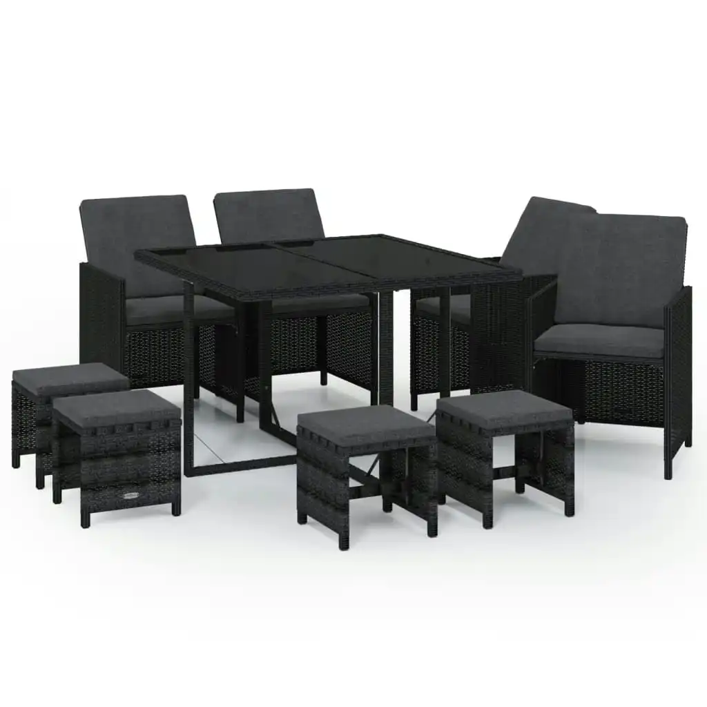 9 Piece Garden Dining Set with Cushions Poly Rattan Black 3095508