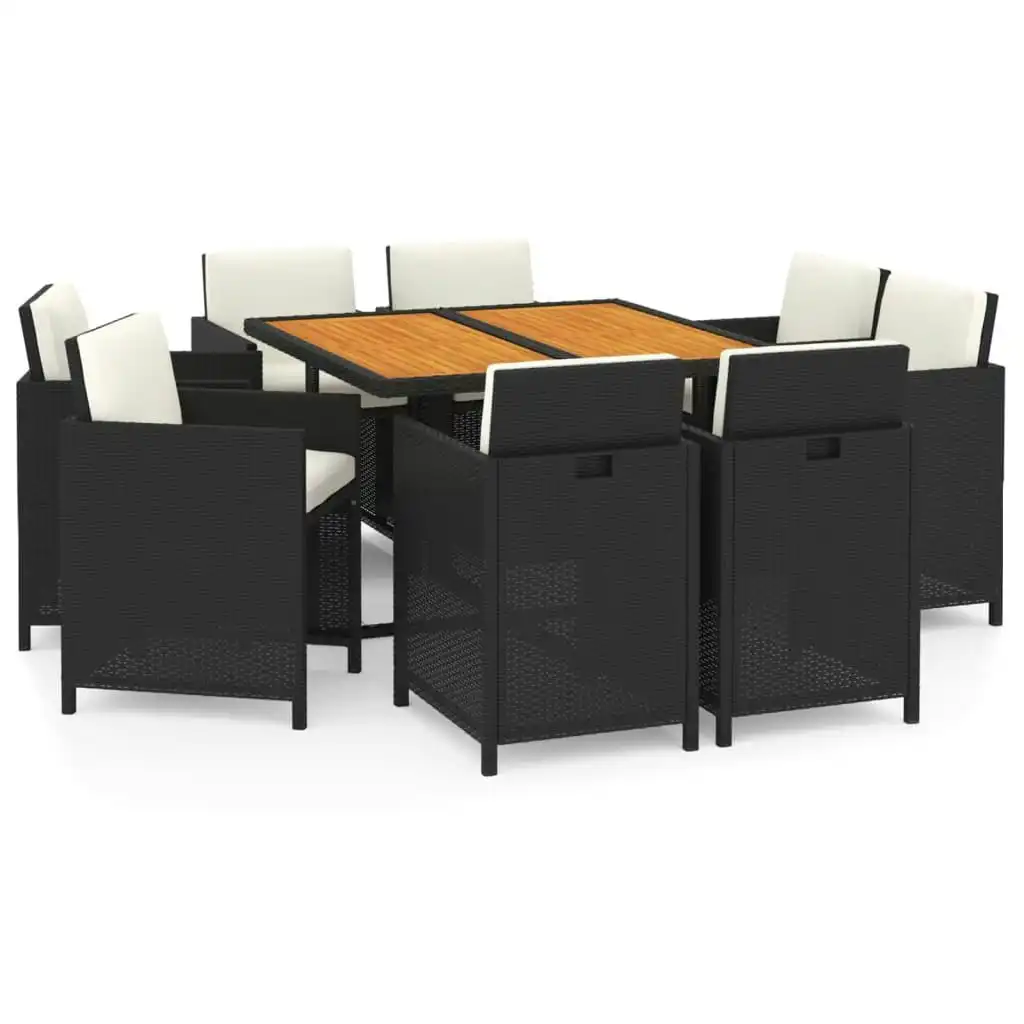 9 Piece Garden Dining Set with Cushions Poly Rattan Black 3095520