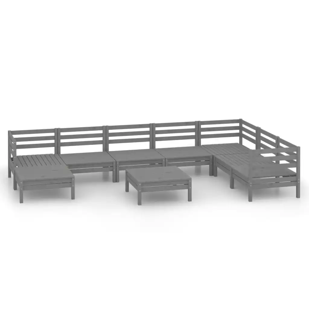 9 Piece Garden Lounge Set Solid Pinewood Grey 3082991