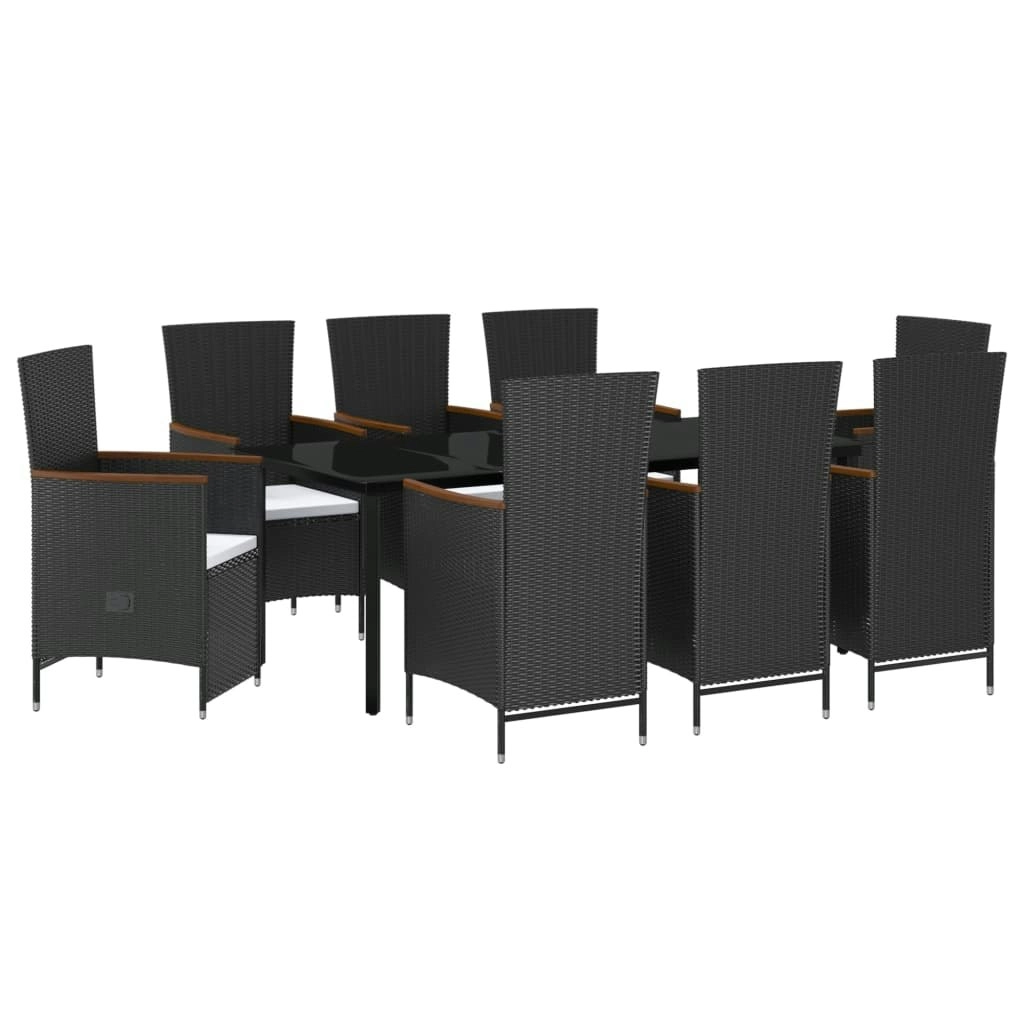 9 Piece Garden Dining Set with Cushions Black 3099462