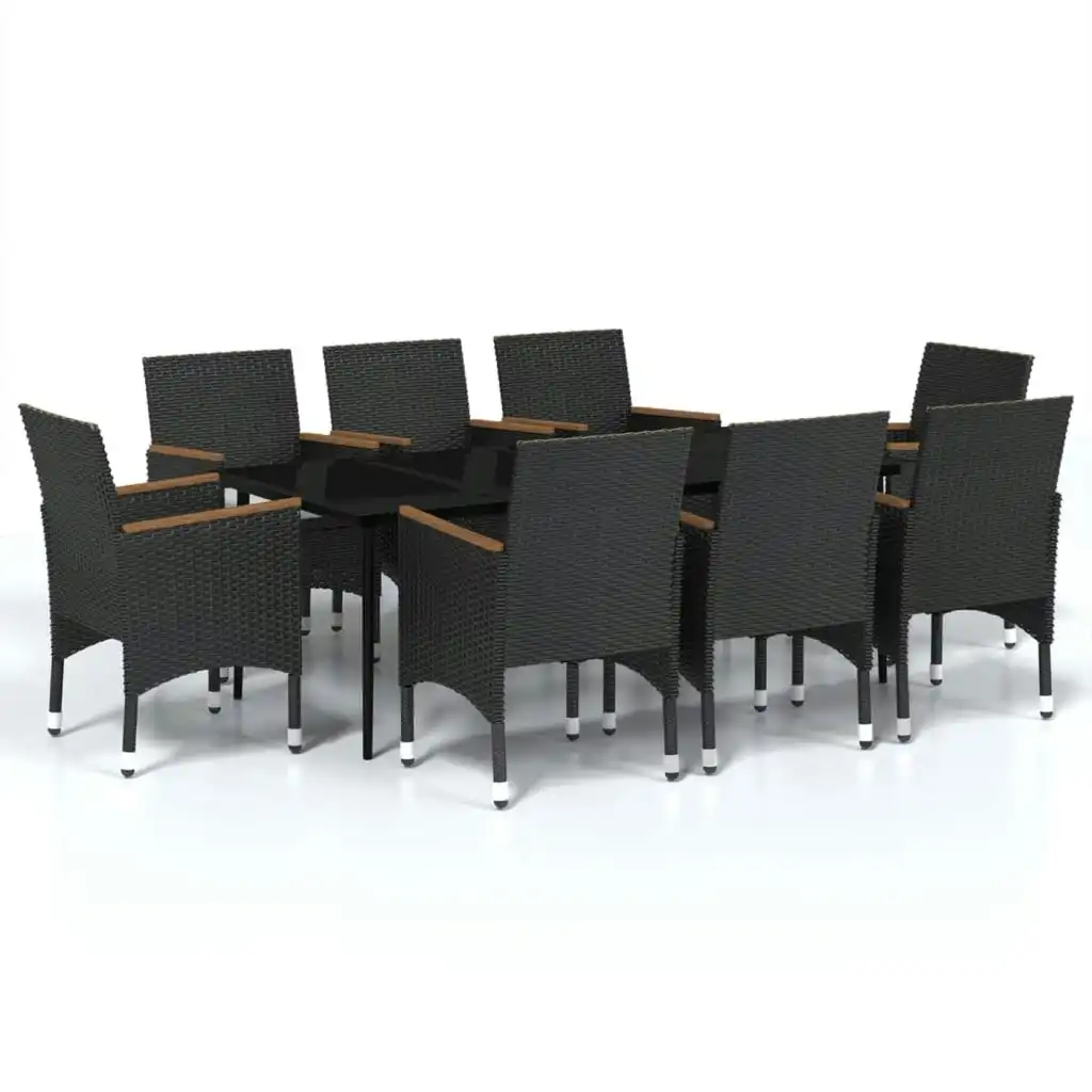 9 Piece Garden Dining Set with Cushions Black 3099346