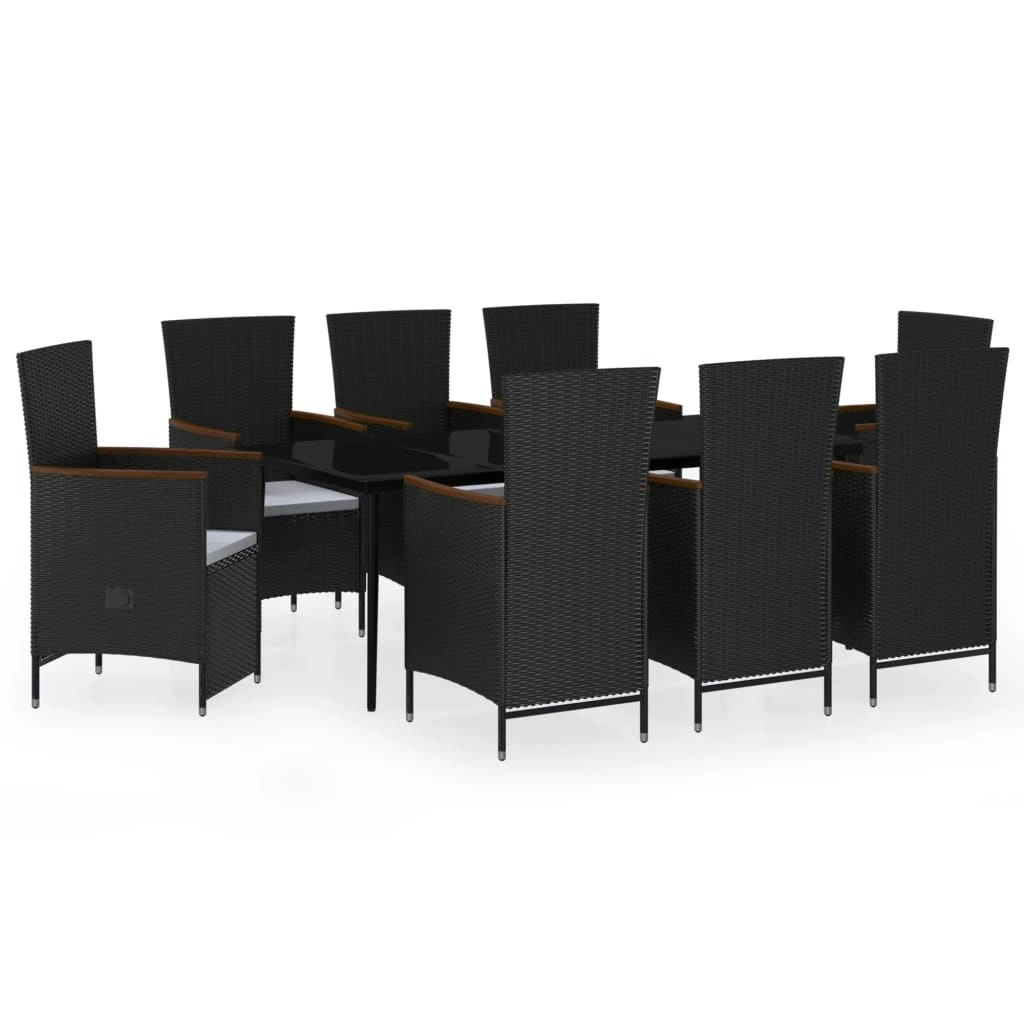 9 Piece Garden Dining Set with Cushions Black 3099468