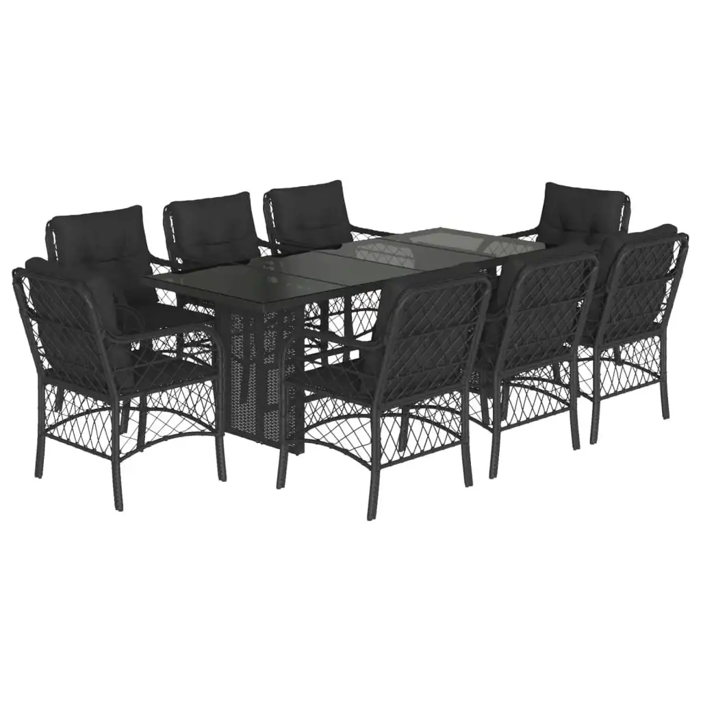 9 Piece Garden Dining Set with Cushions Black Poly Rattan 3212057