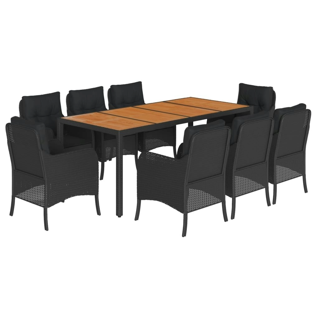 9 Piece Garden Dining Set with Cushions Black Poly Rattan 3211871