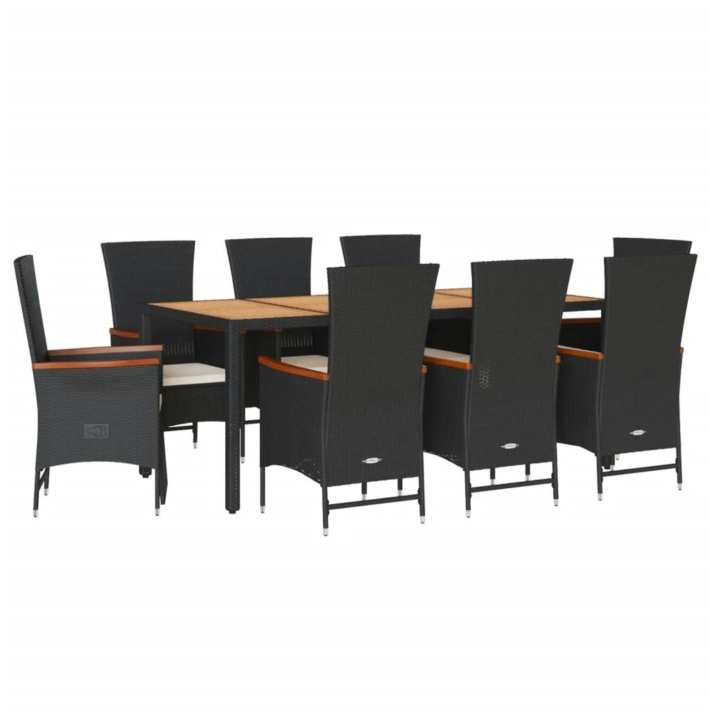 9 Piece Garden Dining Set with Cushions Black Poly Rattan 3277521