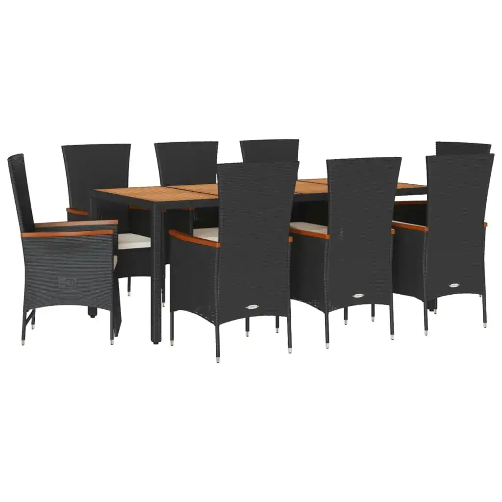 9 Piece Garden Dining Set with Cushions Black Poly Rattan 3277520