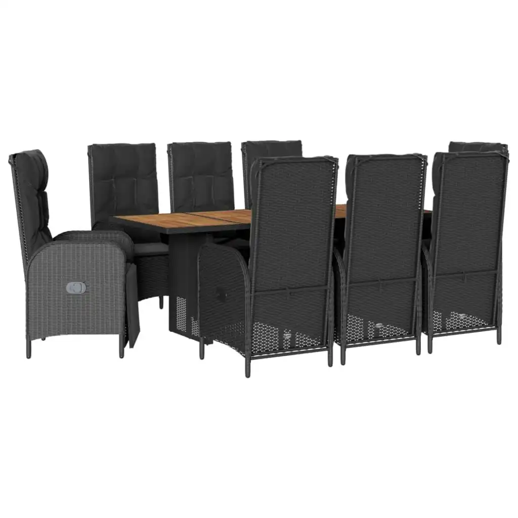 9 Piece Garden Dining Set with Cushions Black Poly Rattan 3213516