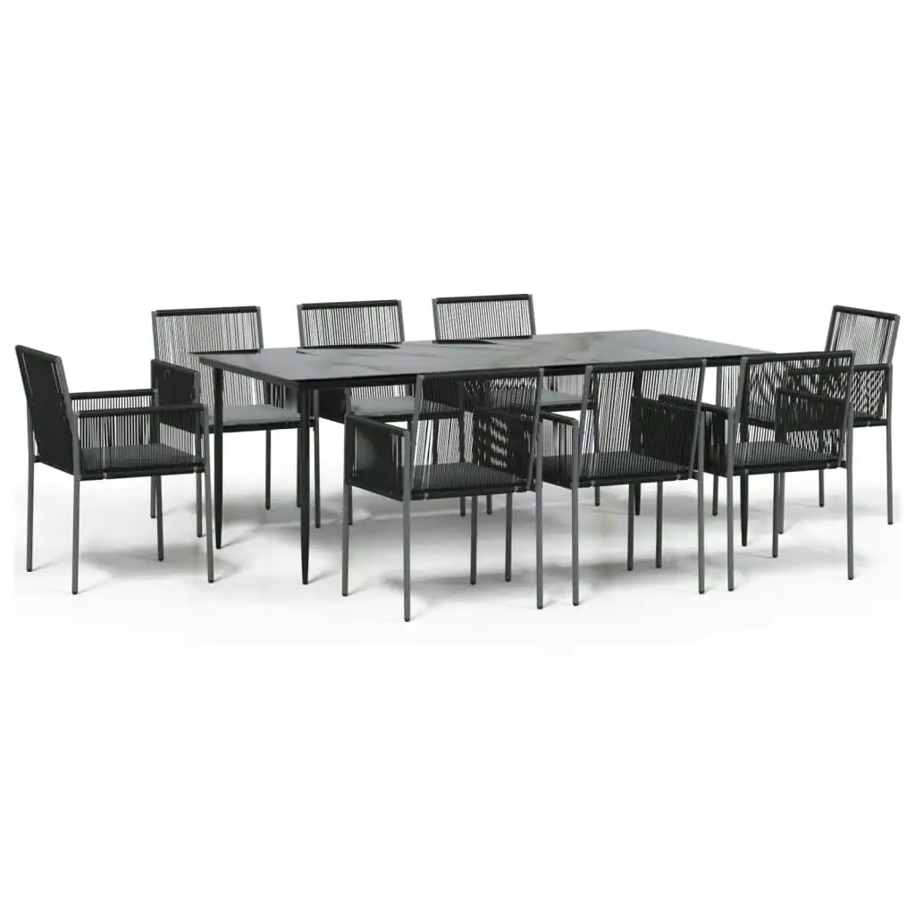 9 Piece Garden Dining Set with Cushions Black Poly Rattan and Steel 3187072