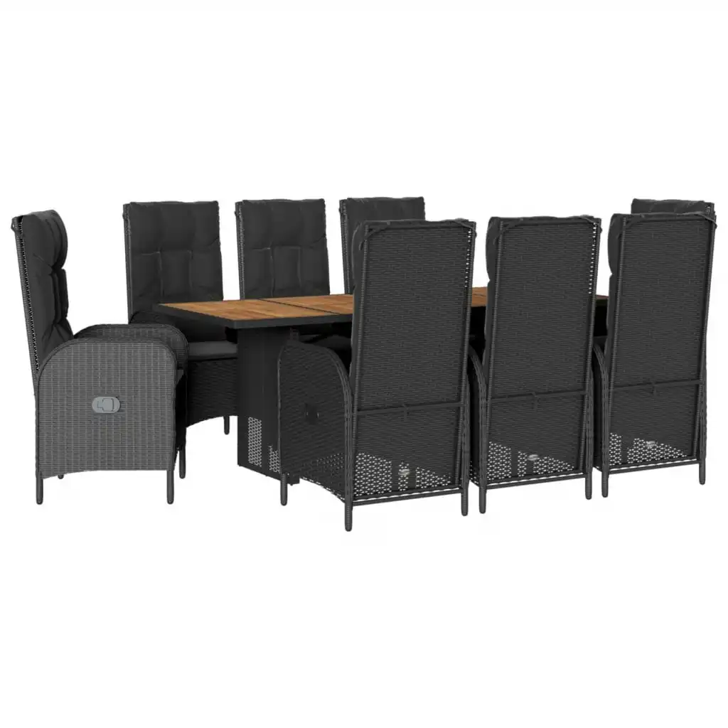 9 Piece Garden Dining Set with Cushions Black Poly Rattan 3213515