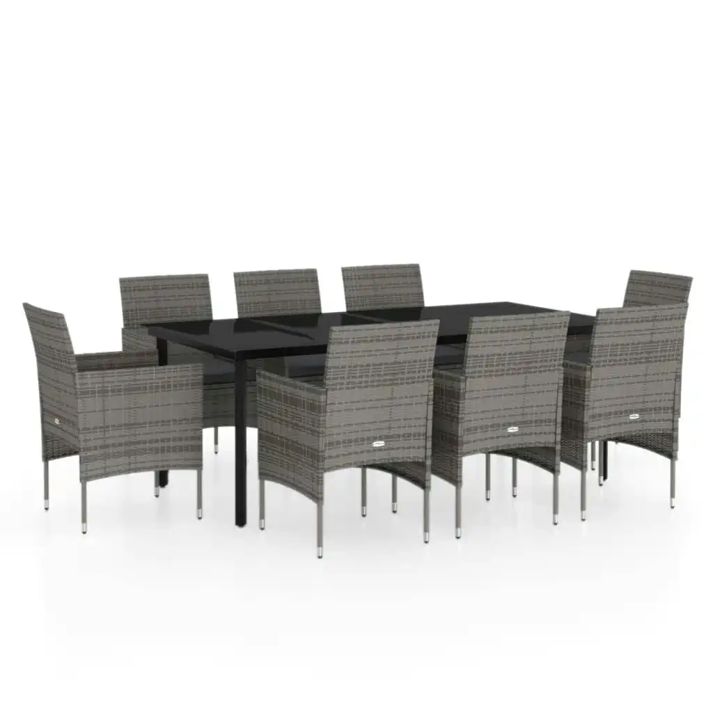 9 Piece Garden Dining Set with Cushions Grey and Black 3099292