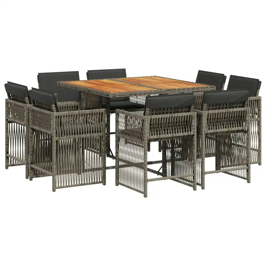 9 Piece Garden Dining Set with Cushions Grey Poly Rattan 3211742