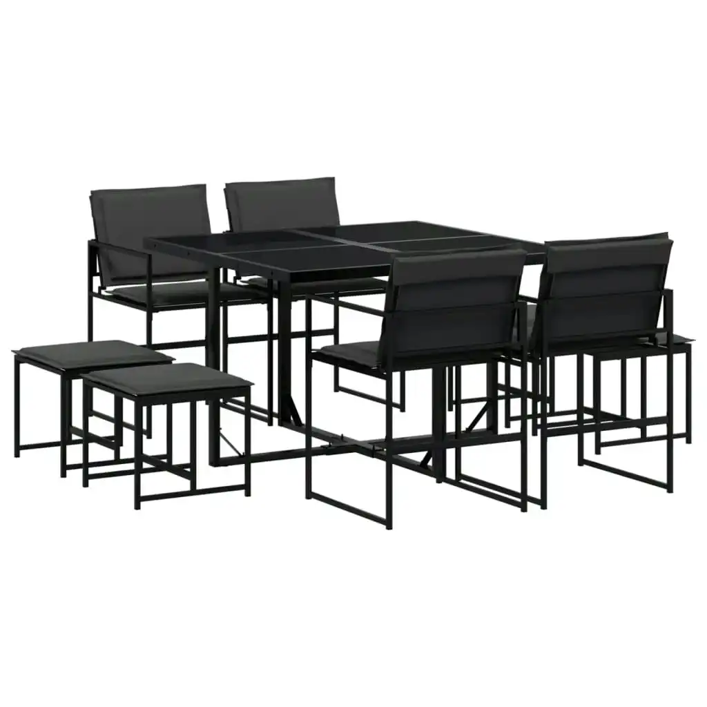 9 Piece Garden Dining Set with Cushions Black Textilene 3295083