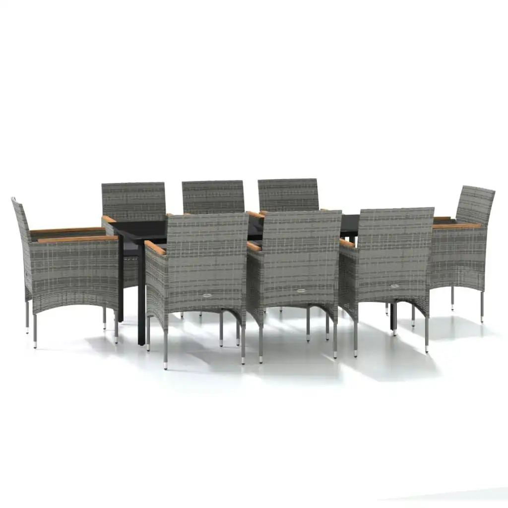 9 Piece Garden Dining Set with Cushions Grey and Black 3099340