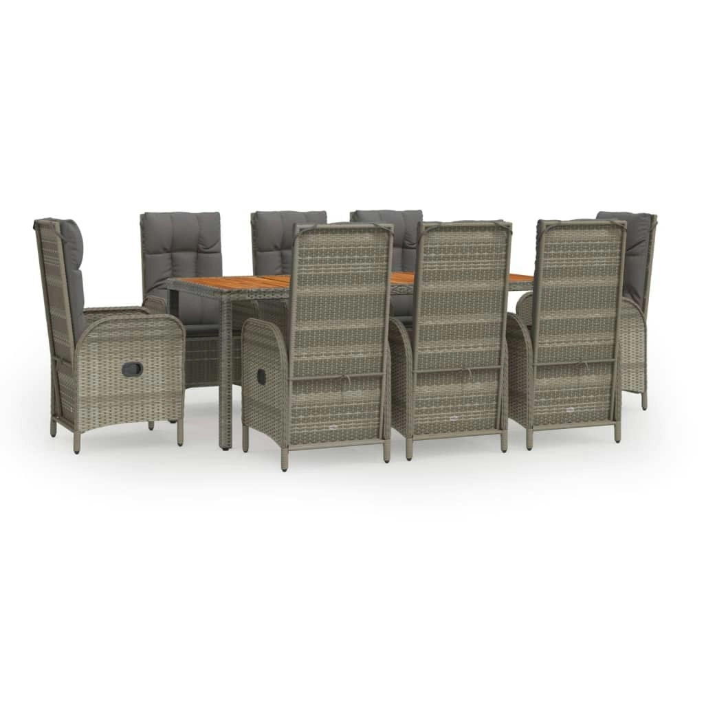 9 Piece Garden Dining Set with Cushions Grey Poly Rattan 3185043