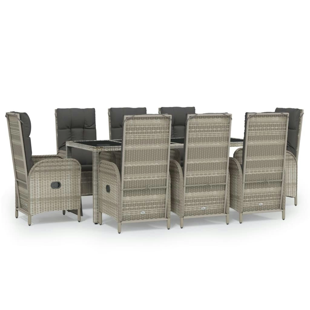 9 Piece Garden Dining Set with Cushions Grey Poly Rattan 3185037